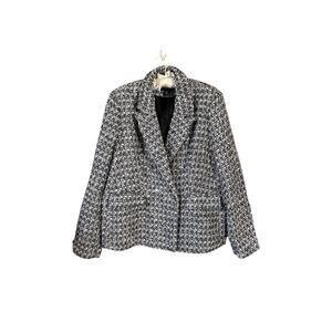 Rachel Zoe Womens Black White Houndstooth Tweed Double Breasted Jacket Blazer XL